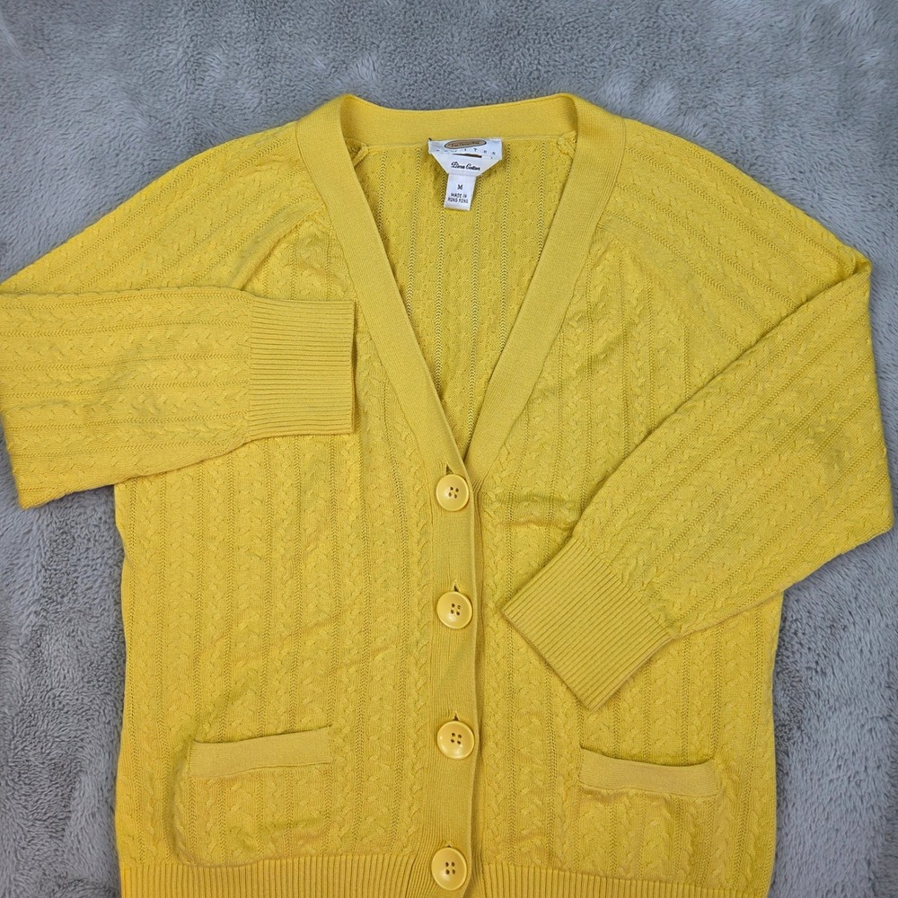 Talbots Cardigan Womens M Petite Cable Knit V-Neck Pima Cotton Button Up Yellow